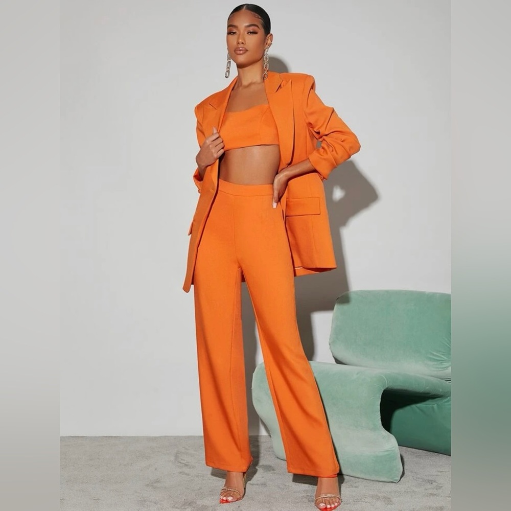 Orange three piece suit